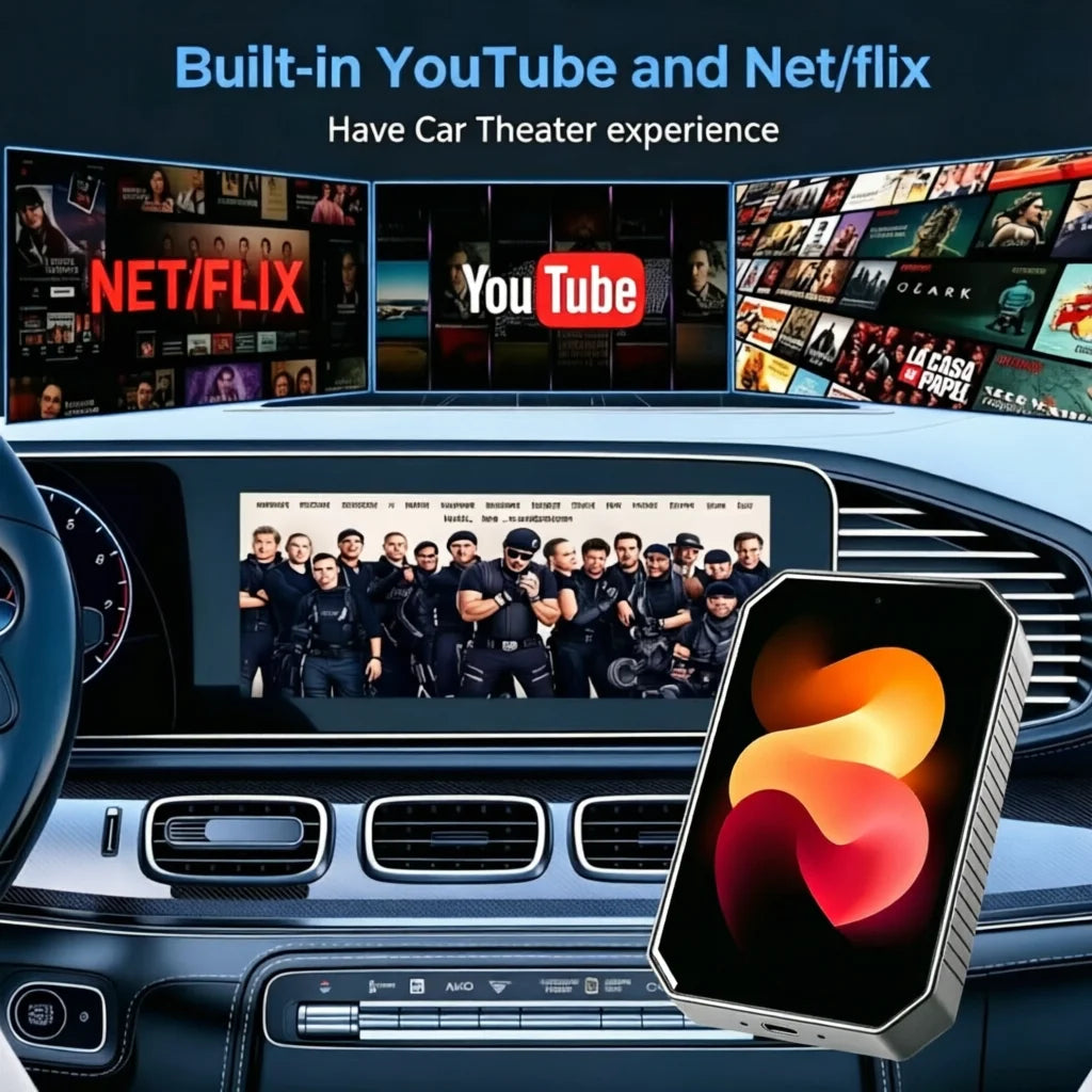2026 CarRocket Android 15 CarPlay Ai Box Wireless Android Auto USB Adapter Plug & Play Universal TV Box For Youtube Netfl