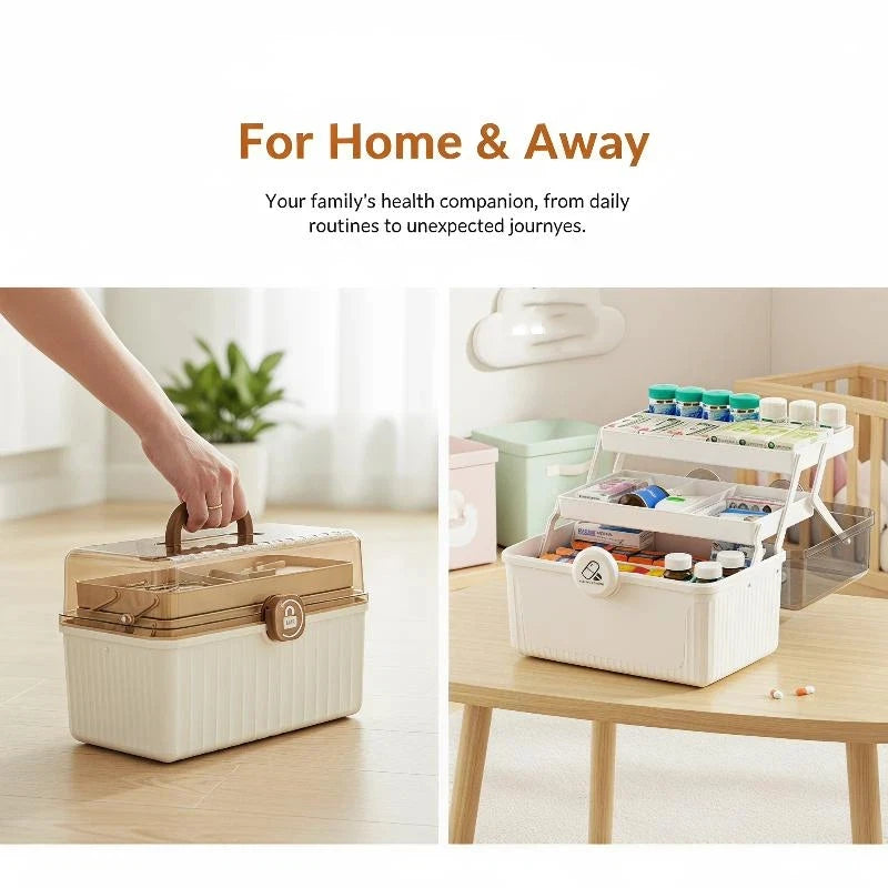 3 Tier Foldable Medicine Organizer With Multiple Compartments Perfect For Home Daily Medication First Aid Storage
