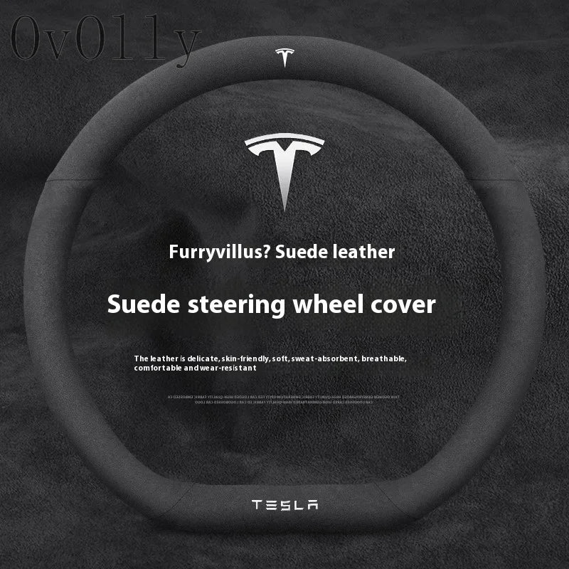 Suede Anti-slip Leather Car Steering Wheel Cover Auto Accessories for Tesla Model 3 Highland Y Juniper S Model X Roadster