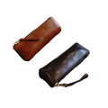Simple leather pencil bag men and women large capacity high school students stationery bag makeup brush sub pen bag