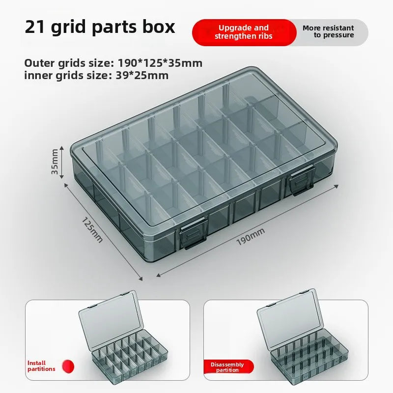 Thickened Grid Plastic Tool Box Screw Storage Organizer with Removable Dividers Adjustable Compartments for Car Repair DIY