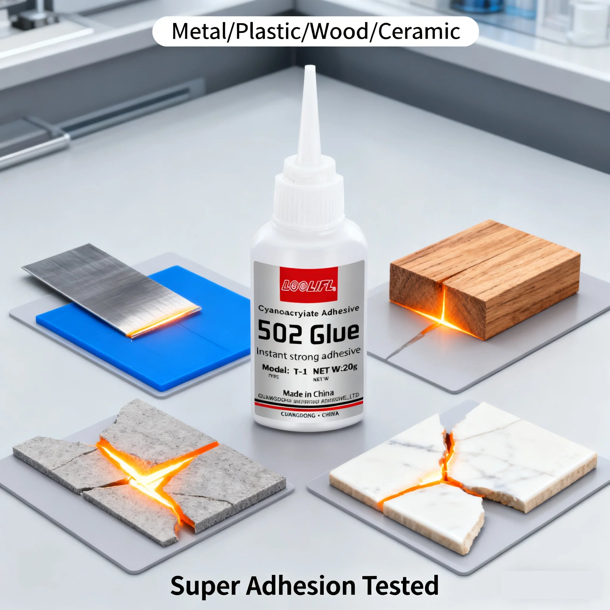 502 Super Adhesive - Quick Drying Cyanoacrylate, Suitable for Leather, Rubber, Metal, Strong Adhesive, Colorless and Transparent