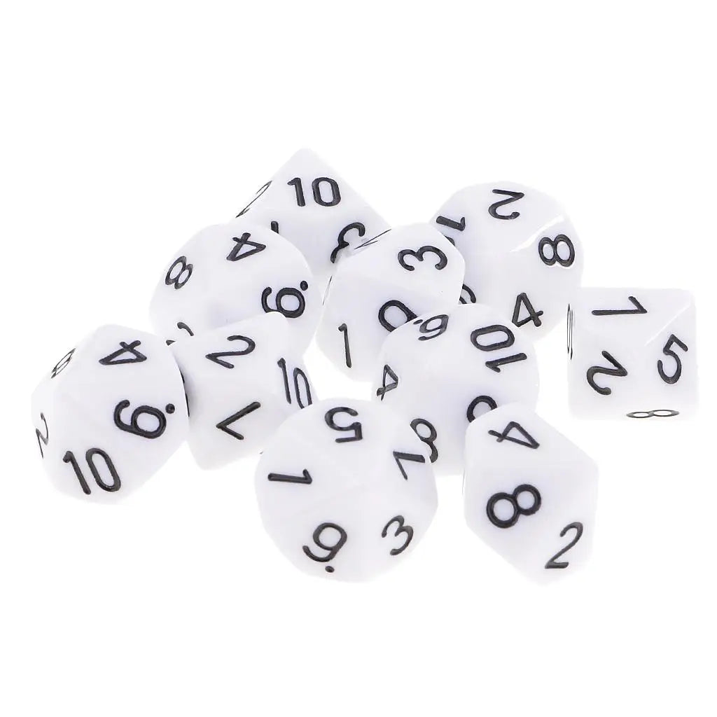 MagiDeal 10pcs 10 Sided Dice D10 Polyhedral Dice for Games White