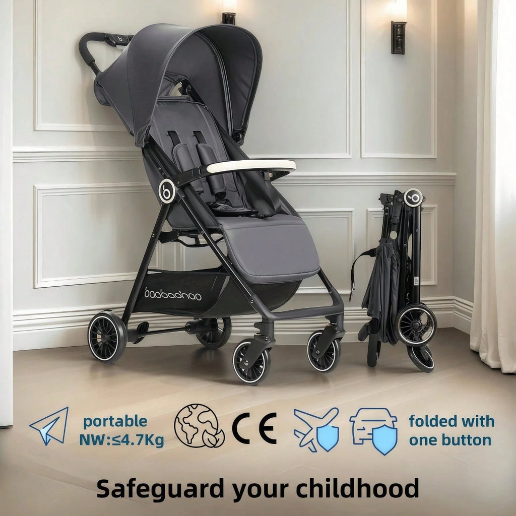 Baby stroller is lightweight, foldable, can sit or lie down, portable baby stroller with mesh design, cool and breathable