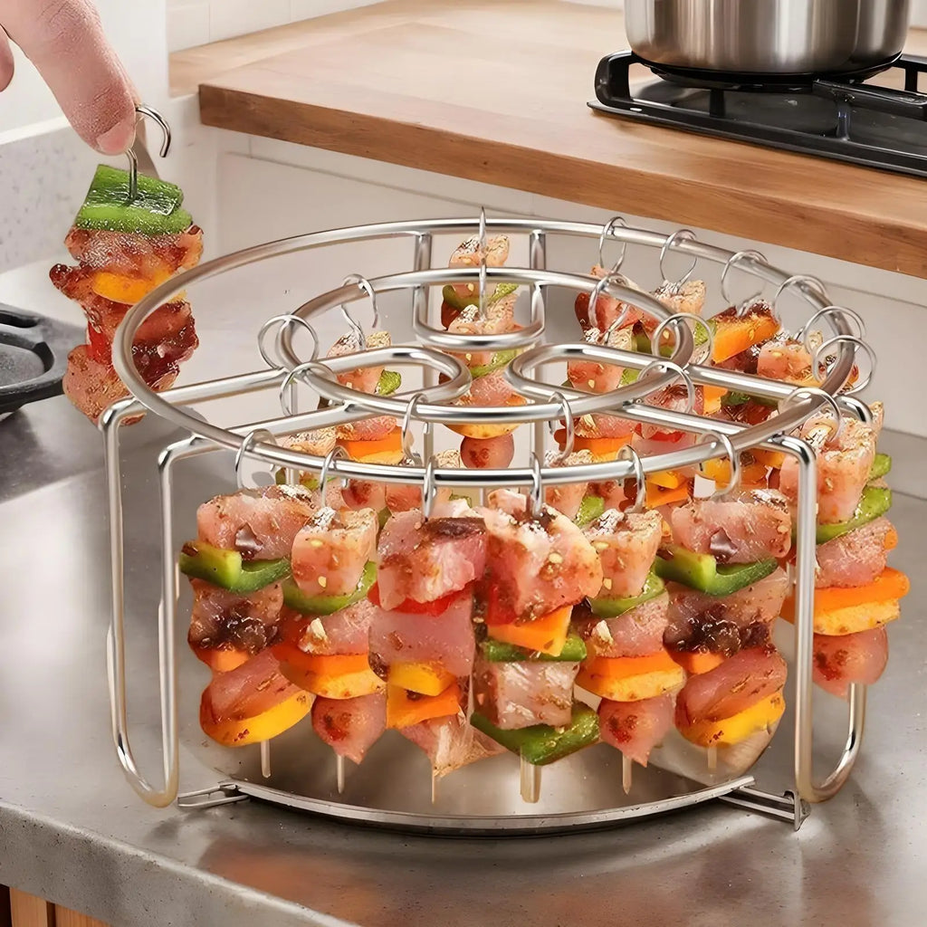 Oven Rack Stainless Air Fryer Skewer Rack Heat-Resistant Stainless Steel Grilling Skewer Rust-Proof Reusable Non-Stick Chef Tool