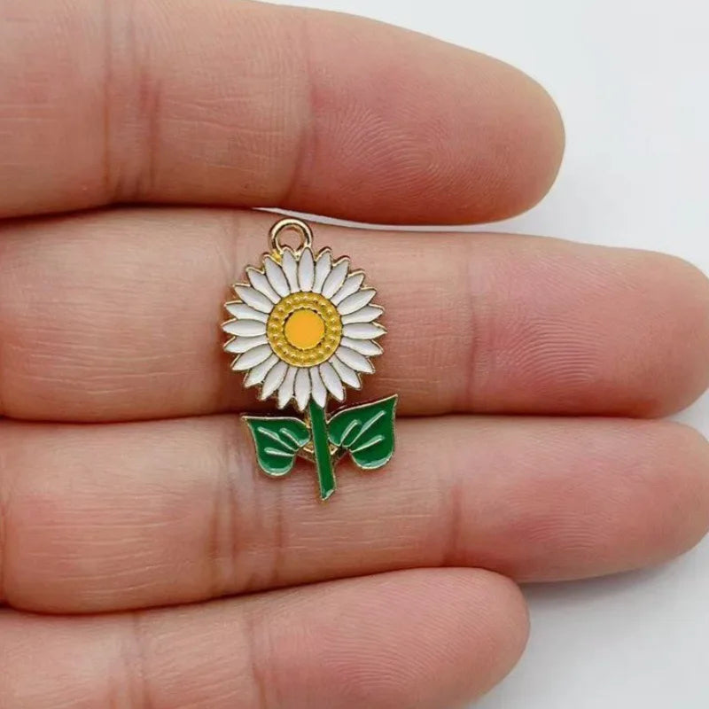 12pcs Alloy Series Drip Oil Sunflower Pendant Accessories Handmade DIY Pendant Bracelet Necklace Keychain Making