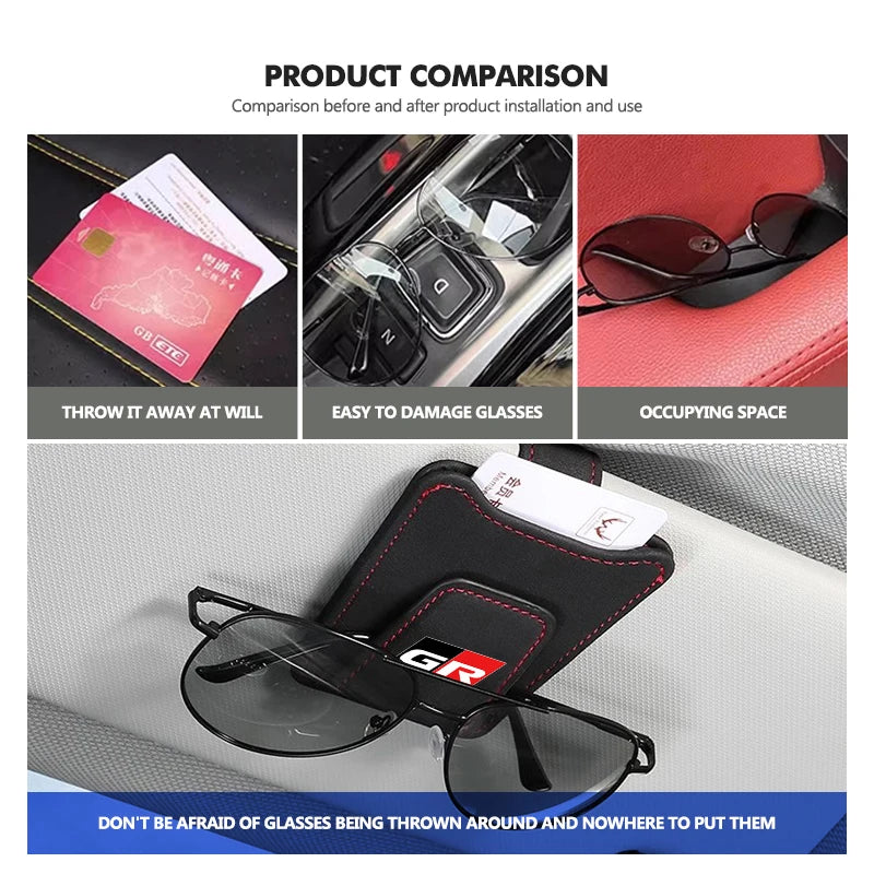 Car Sunglasses Holder Glasses Ticket Card Storage Clip Holders For Toyota C-HR CHR Logo 2016 2017 2018 2019 2021 2022 Fortuner