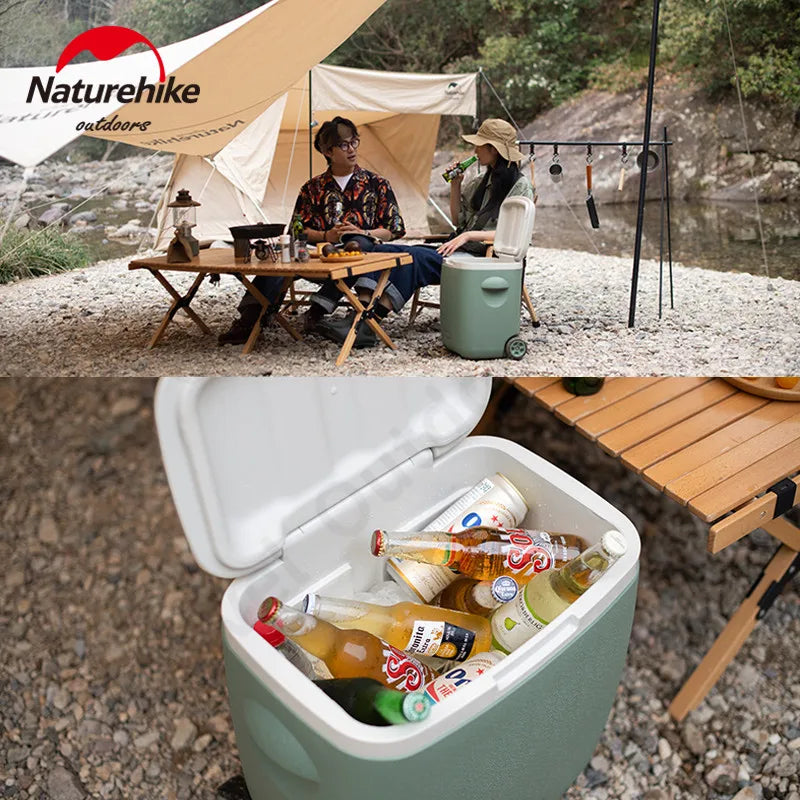 Naturehike 38L Cooler Box PP Storage Pull Roller Outdoor Picnic Camping 24-48h Keeping Food Fresh Portable Large Capacity Cooler
