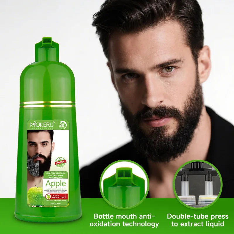 Natural 500ml 1Pack Apple Hair Color Cream Ammonia Free100% Gray Hair Coverage Apple Hair Color Black Hair Dye Shampoo for Men