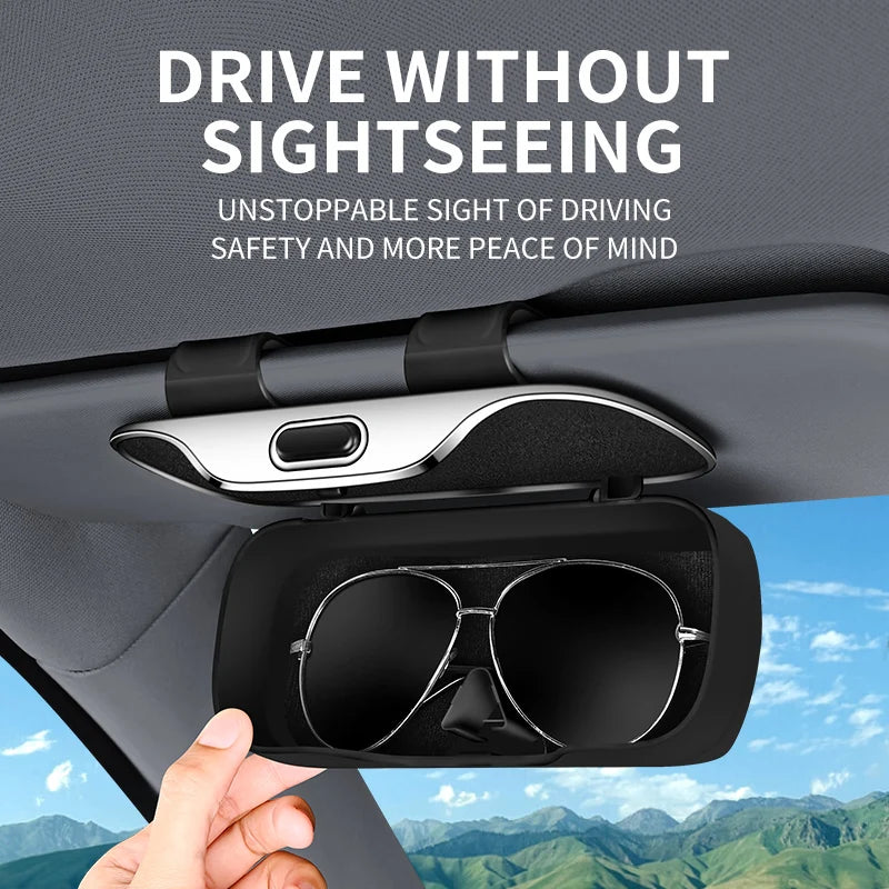 Universal Car Sunglasses Holder Clip On Sun Visor Glasses Case Anti Scratch Soft Lined ABS Box Fit All Vehicles