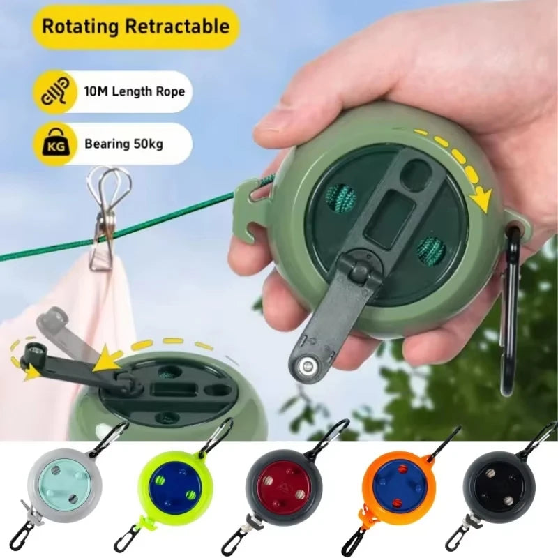 10M Portable Retractable Clothesline, Windproof Anti-Slip Laundry Line for Camping, Travel, Dorm