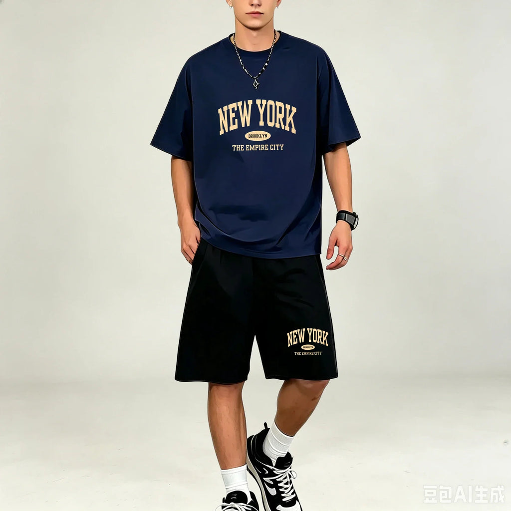 Outdoor Sport Men T‑Shirts Sets Moisture‑Wicking T‑Shirts Sets Hot‑selling Loose‑Fit 2‑Piece Suit Casual Daily Streetwear Outfit