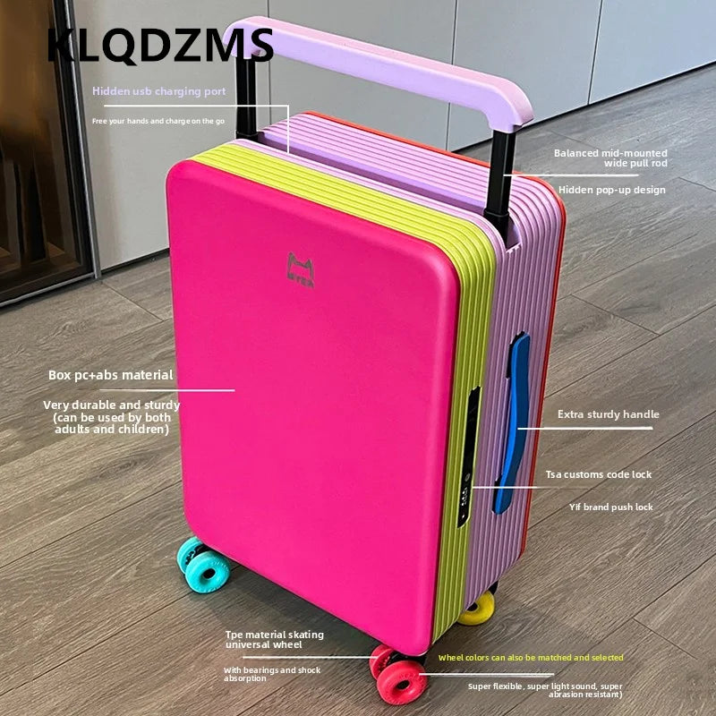 KLQDZMS 20"ABS + PC Suitcase Large-capacity Trolley Case Women Boarding Box Men's Password Box with Wheels Rolling Luggage