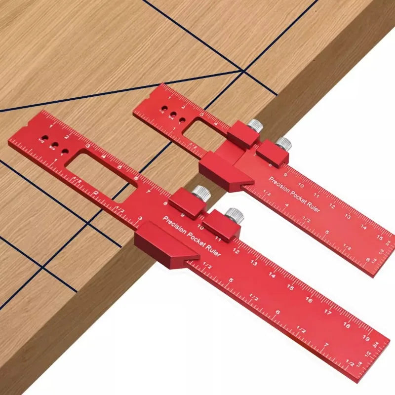 Precision T Type Pocket Ruler Inch Metric Measuring Tool with Slide Stop for Carpentry Marking