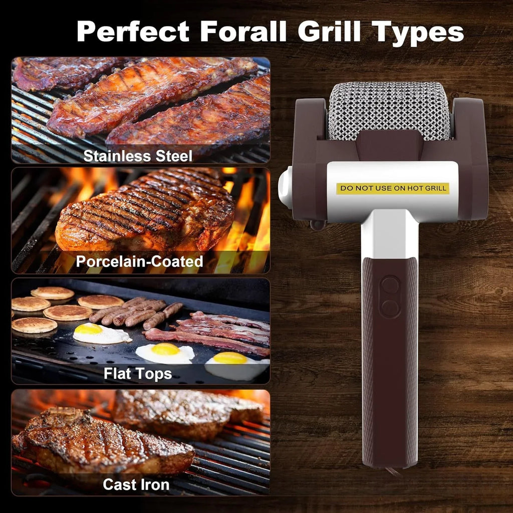 Electric Grill Brush Electric Grill Cleaner Brush Barbecue Cleaner Tool Rechargeable Cordless BBQ Grill Cleaner with LED Light