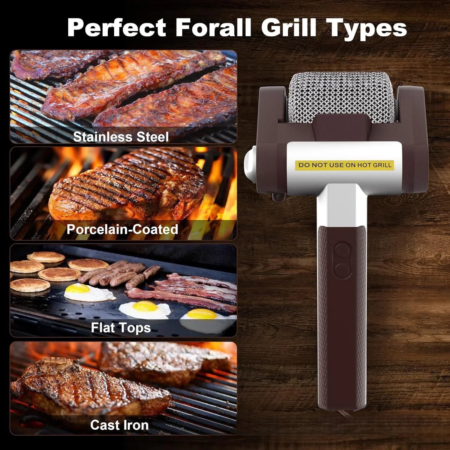 Electric Grill Brush Electric Grill Cleaner Brush Barbecue Cleaner Tool Rechargeable Cordless BBQ Grill Cleaner with LED Light