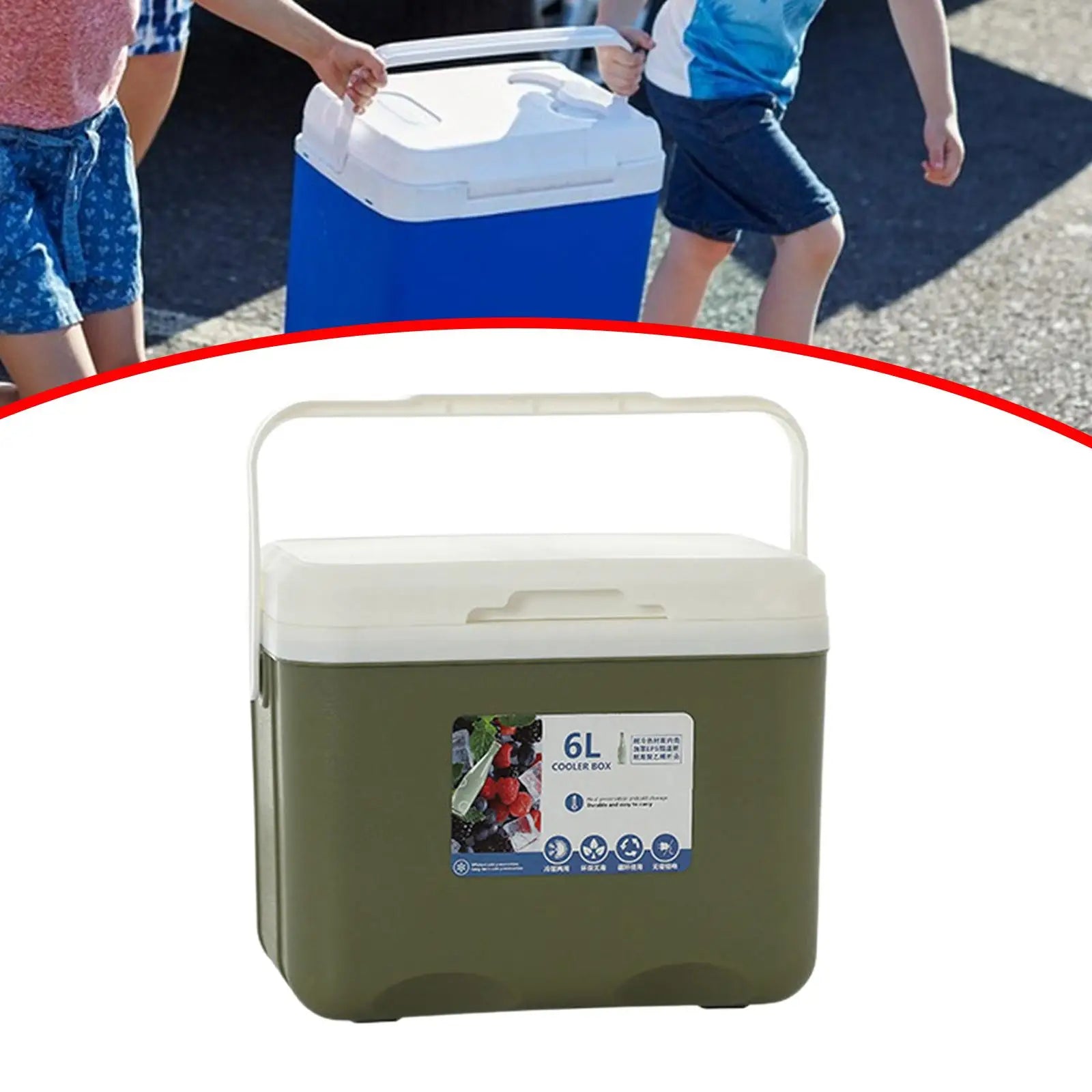 Cooler Box 6L Cold Storage Personal Portable with Handle Insulated Box Ice Chest Small for Stall Beach Camping Commercial Food