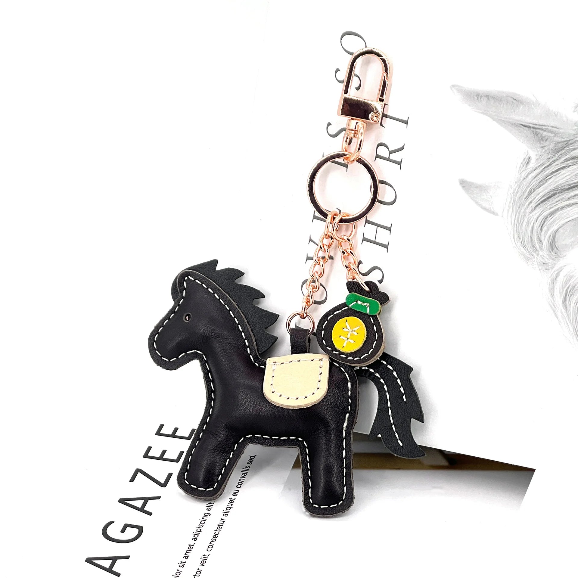 New Trendy Cow Leather Pony  Key Ring Handbag Pendant Cute Horse Keychain Luggage Bag Parts Accessories