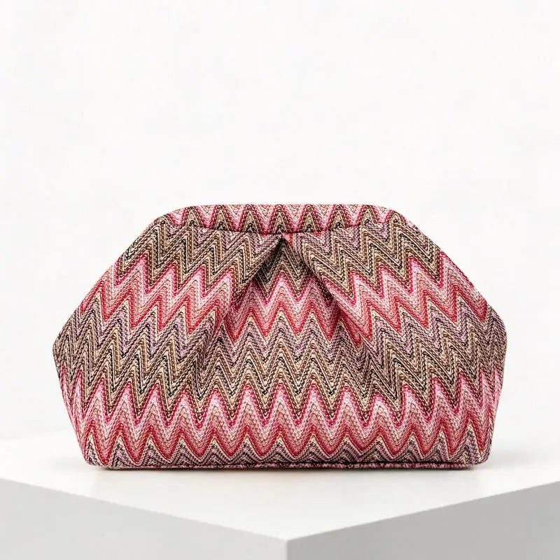 Bohemian Wave Striped Knitted Tote Bag Vintage Geometric Pattern Pleated Cloud Clip Clutch Casual  Elegant Party Evening Bag New