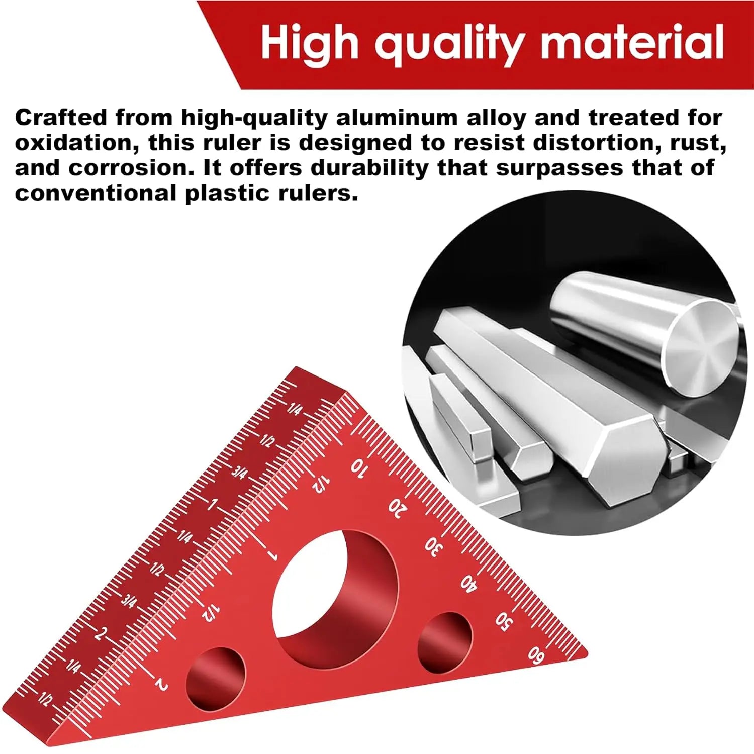 Aluminum Alloy Triangle Ruler 45/90 Degree, Frosted Right Angle Gauge，Durable and Precision Measuring Tool