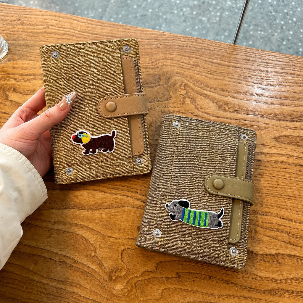 Card And ID Holder Cute PU Leather Document Holder Denim Travel Wallet Decorative Embroidery Passport Organizer For Document
