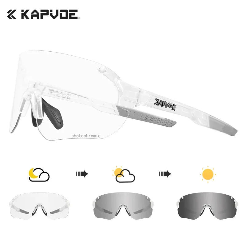 Kapvoe Photochromic Lightweight Cycling Glasses Men Rimless Sunglasses Road Bicycle MTB Bike Riding Sports Women Eyewear UV400