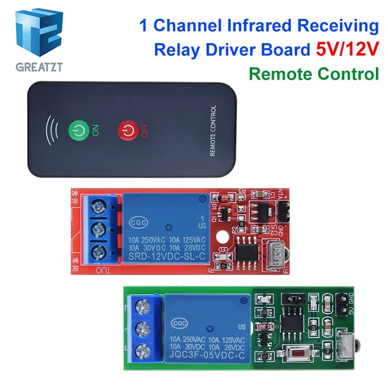 GREATZT IR 1 Channel Infrared Receiver Driving Switch Relay Driver Module Board 5V / 12V + Active Remote Controller