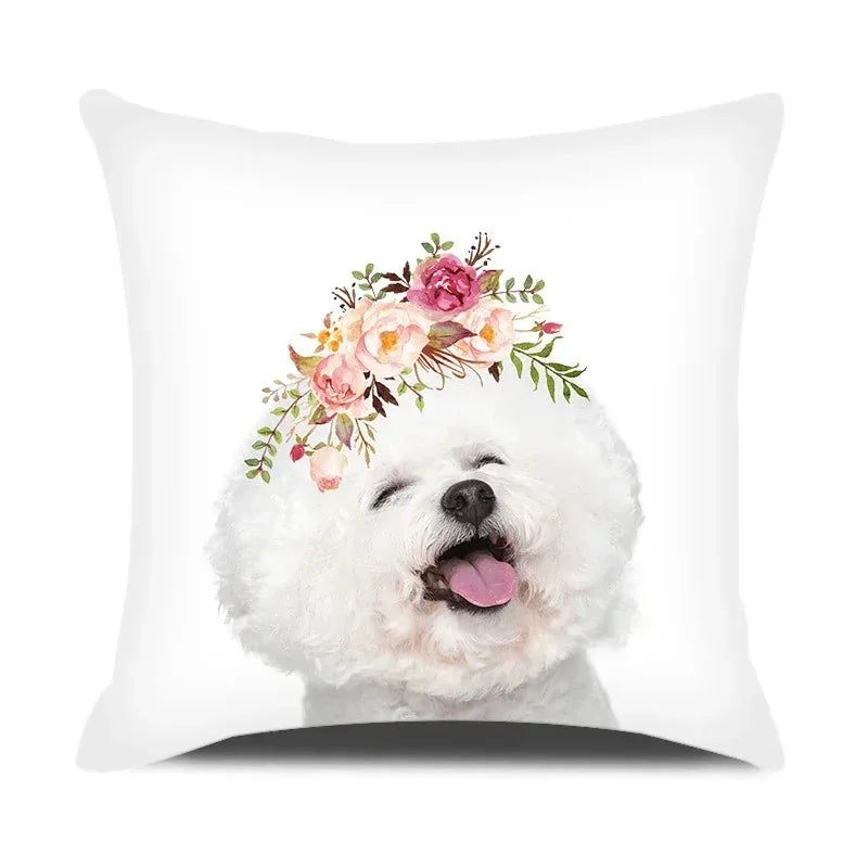 Adorable Pets With Flower Double-sided Printed pillow cover Short plush Suitable living rooms bedrooms sofas throw cushion cover