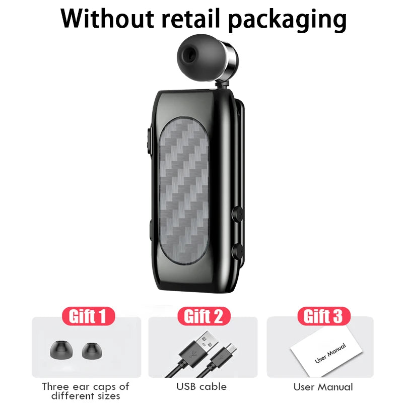 Wireless Bluetooth Headset Clip Ears In Lotus With Wire Headphone  Retractable Wire Stereo Handsfree Earbuds Ear Blues For Phone