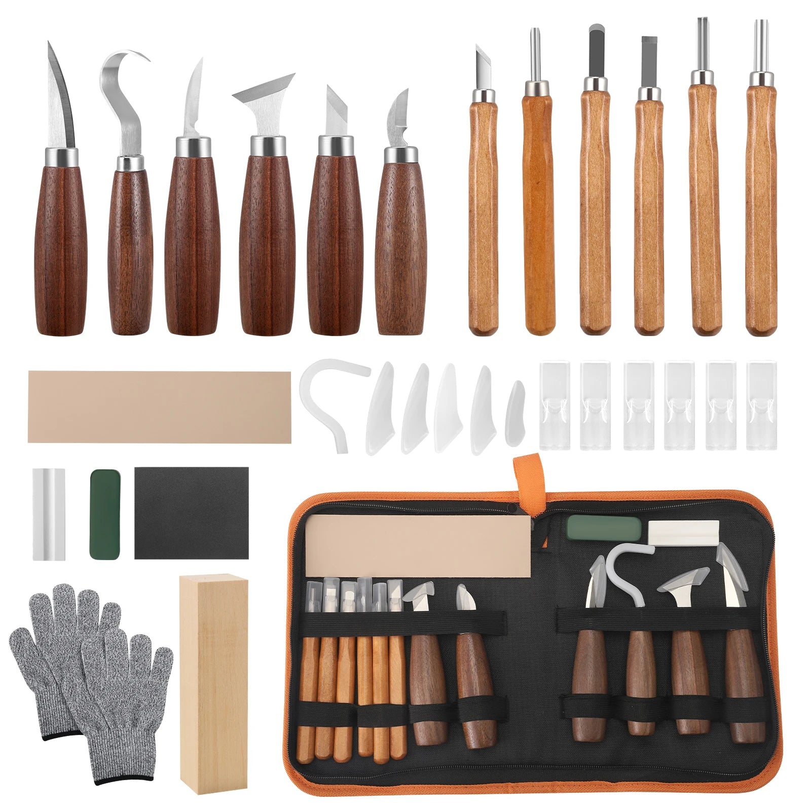 Wood Carving Tool Set 30 in 1 Carving Set with 12 Carving Knives  for Beginners/Professionals Carving with Cut-resistant Gloves