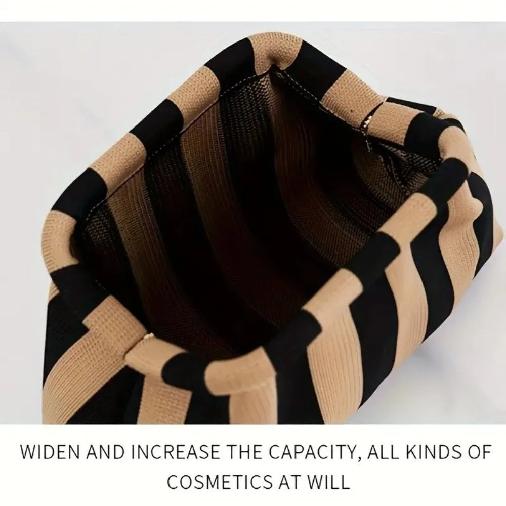 Elegant Woven Crochet Purses Large Capacity Striped Pattern Beach Clutch Handbags Woven Texture Colorblock Design