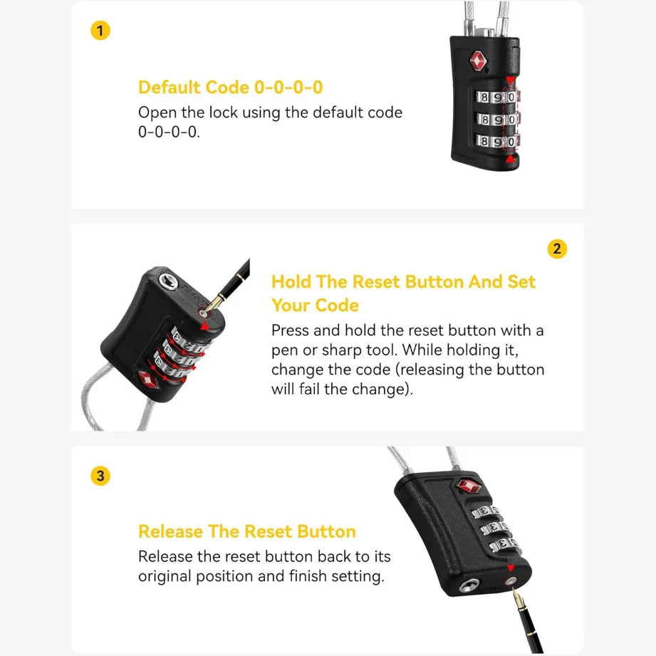 4 Pack TSA Customs Code Lock for Travel Luggage Password Changeable Black Lock Contrast Design Padlock 3 Digit Combination Lock
