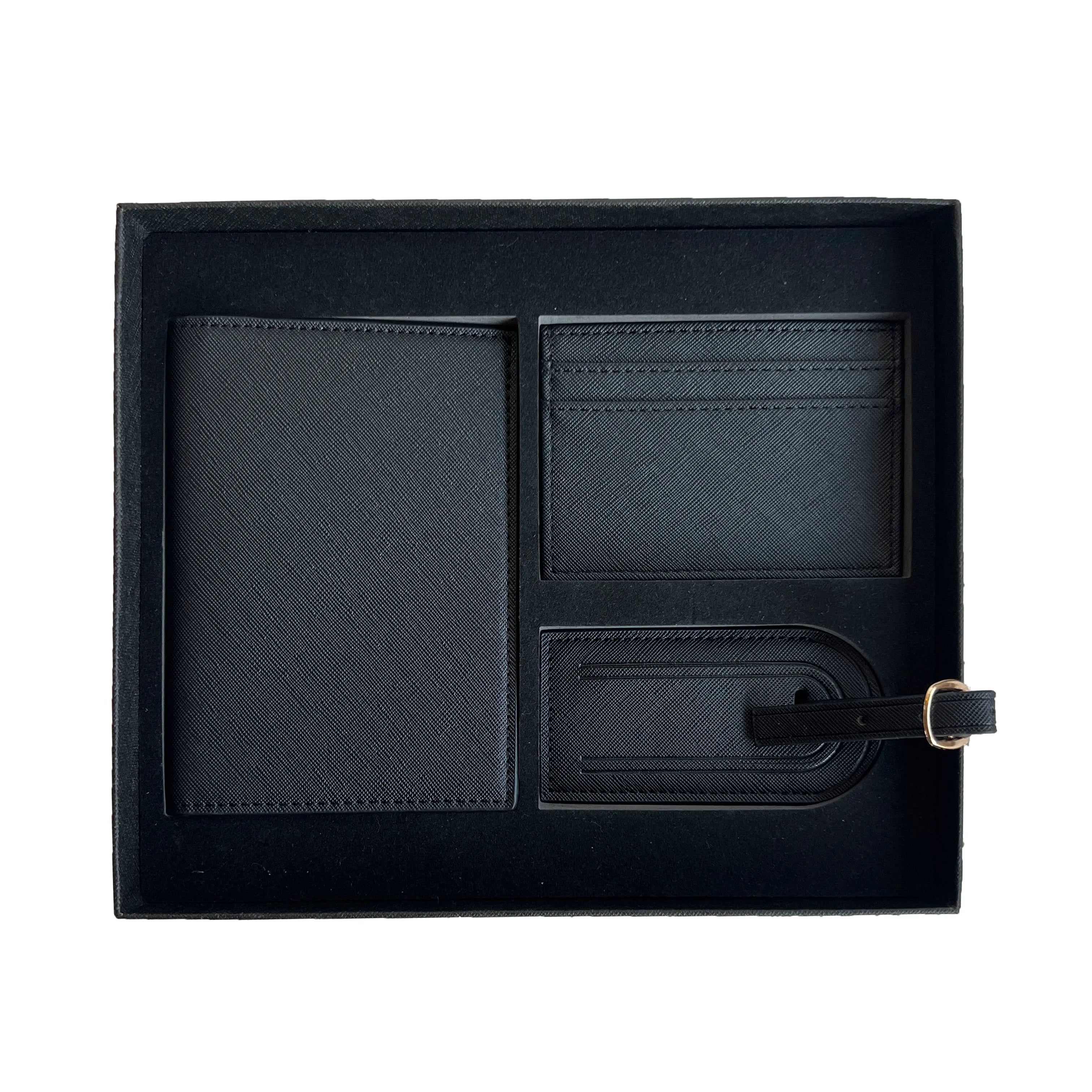 Free Custom Name Initial Gift Box Set Classic Saffiano Pattern Passport Cover  Luggage Tag Cardholder Travel Accessories