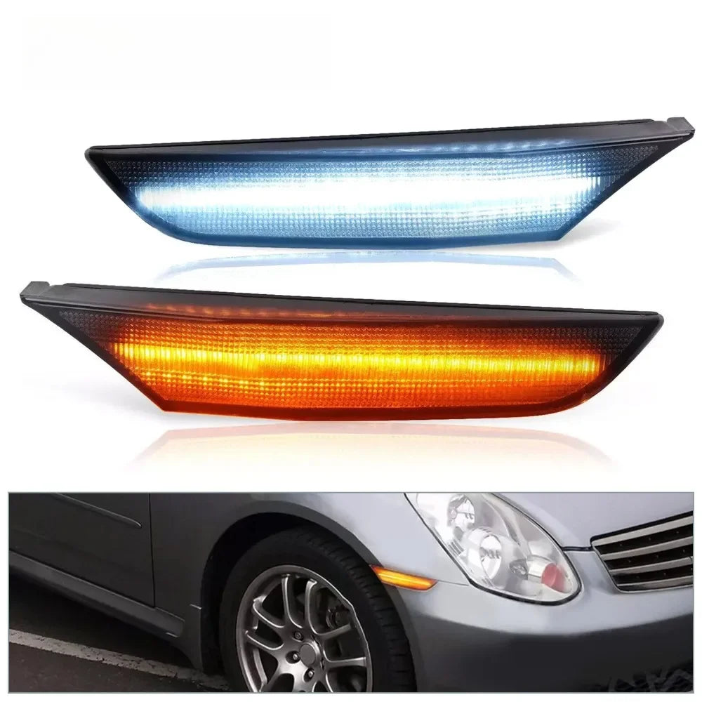 For Infiniti G35 01-06 Front Bumper Signal LED Side Marker Lights Smoke Lens