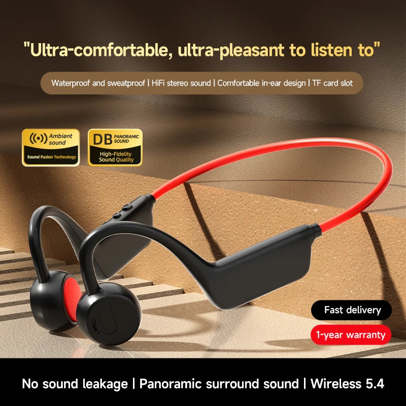 Bone Conduction Headset Wireless Swimming Sports Headphone IPX8 Bluetooth 5.4 With Mic Waterproof Exercise Fitness New