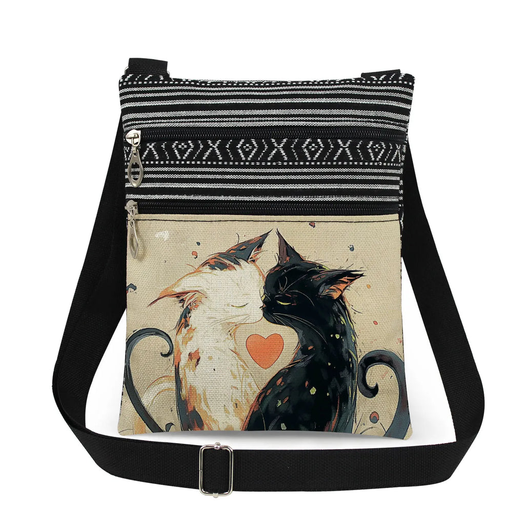 Cute Cartoon Black Cat Print Crossbody Bags Shoulder Bags For Women Daily Travel Portable Small Messenger Bags Catkeeper Gift