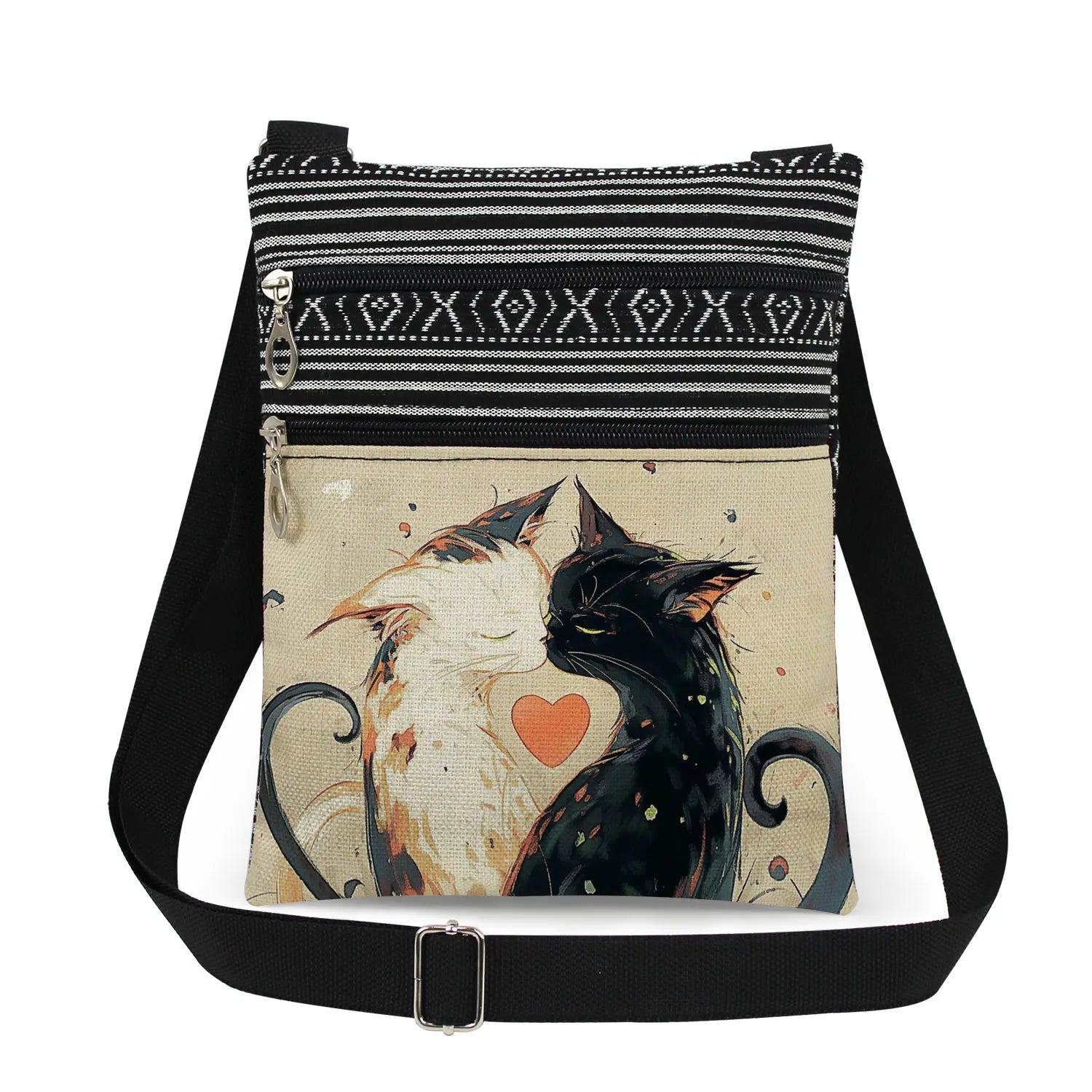 Cute Cartoon Black Cat Print Crossbody Bags Shoulder Bags For Women Daily Travel Portable Small Messenger Bags Catkeeper Gift