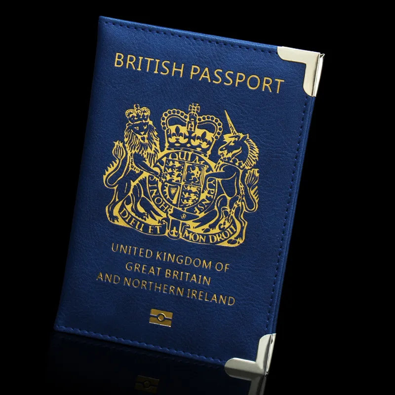 New British Copper Footed Passport Holder Leather Passport Cover Wallets Thin Metal Corner Passport Covers Travel Id Holder