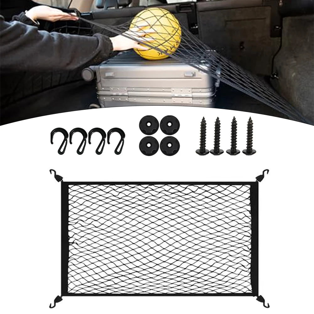 60x40cm Elastic Luggage Storage Net With 4 Hooks, Fits Most Car SUV RV Trunks For Secure Transport For Travel And Daily Use