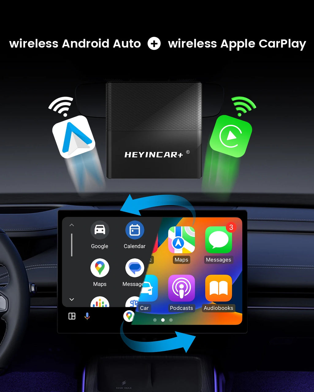 HEYINCAR Car Tv Mate HDMI Multimedia Adapter Wired to Wireless CarPlay Android Auto Video Converter for Google TV Stick Game Box