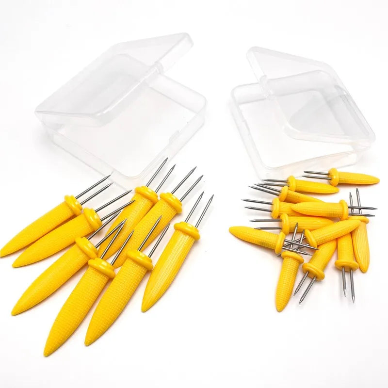 Stainless Steel Corn Fork 12/8Pcs With Box Anti Scalding Barbecue Corn Holders Camping Fruit BBQ Picnic Cooking Tools Outdoor