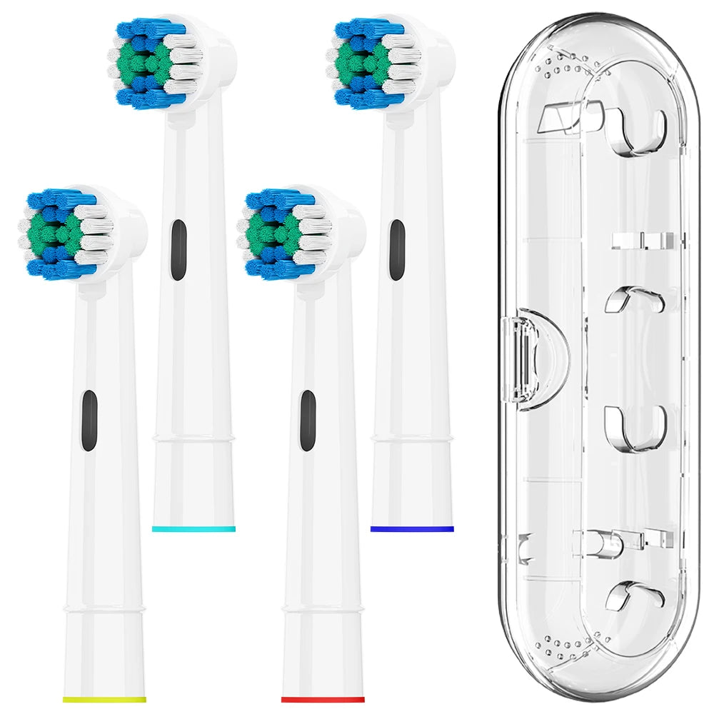 Clear Toothbrush Protective Box and 4 Replacement Brush Heads Compatible with Oral B Electric Toothbrush, for Pro 1000/100/7000