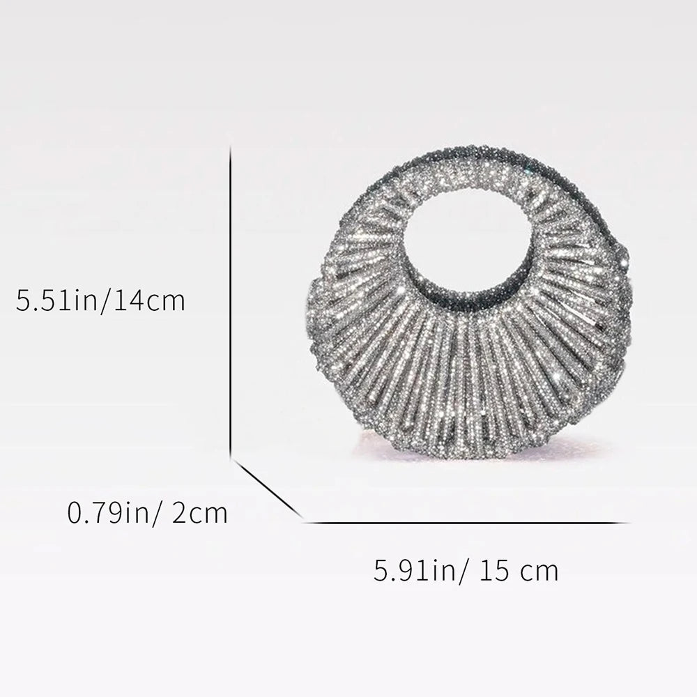 Glitter Shiny Diamond Clutch Purse Women Handbag Luxury Handmade Circular Bag Wedding Party Banquet Bag Fashion Evening Bag