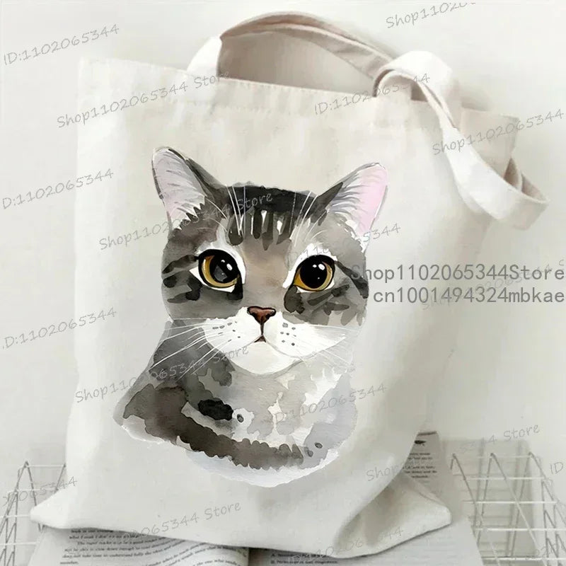 Funny Cow Cat Handbag Women Cartoon Aesthetics Kitten Design Shopping Bags Teen Cat Lover Reusable Tote Bag Female Shoulder Bag