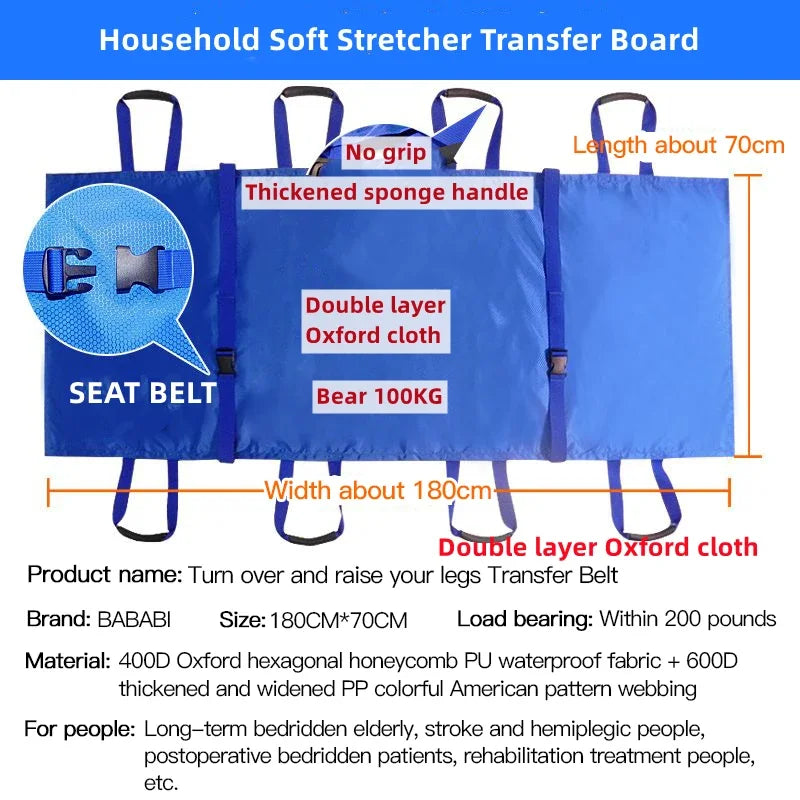 Household Patient Transfer System Soft Stretcher Belt & Repositioning Mat for Bedridden Elderly Nursing Care
