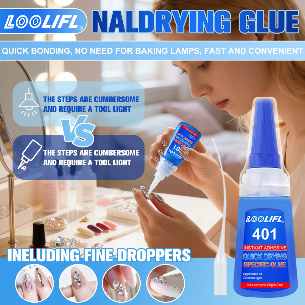 5PCS 401 Instant Nail Glue 20g - Quick Drying Super Adhesive for False Nails & Nail Tips