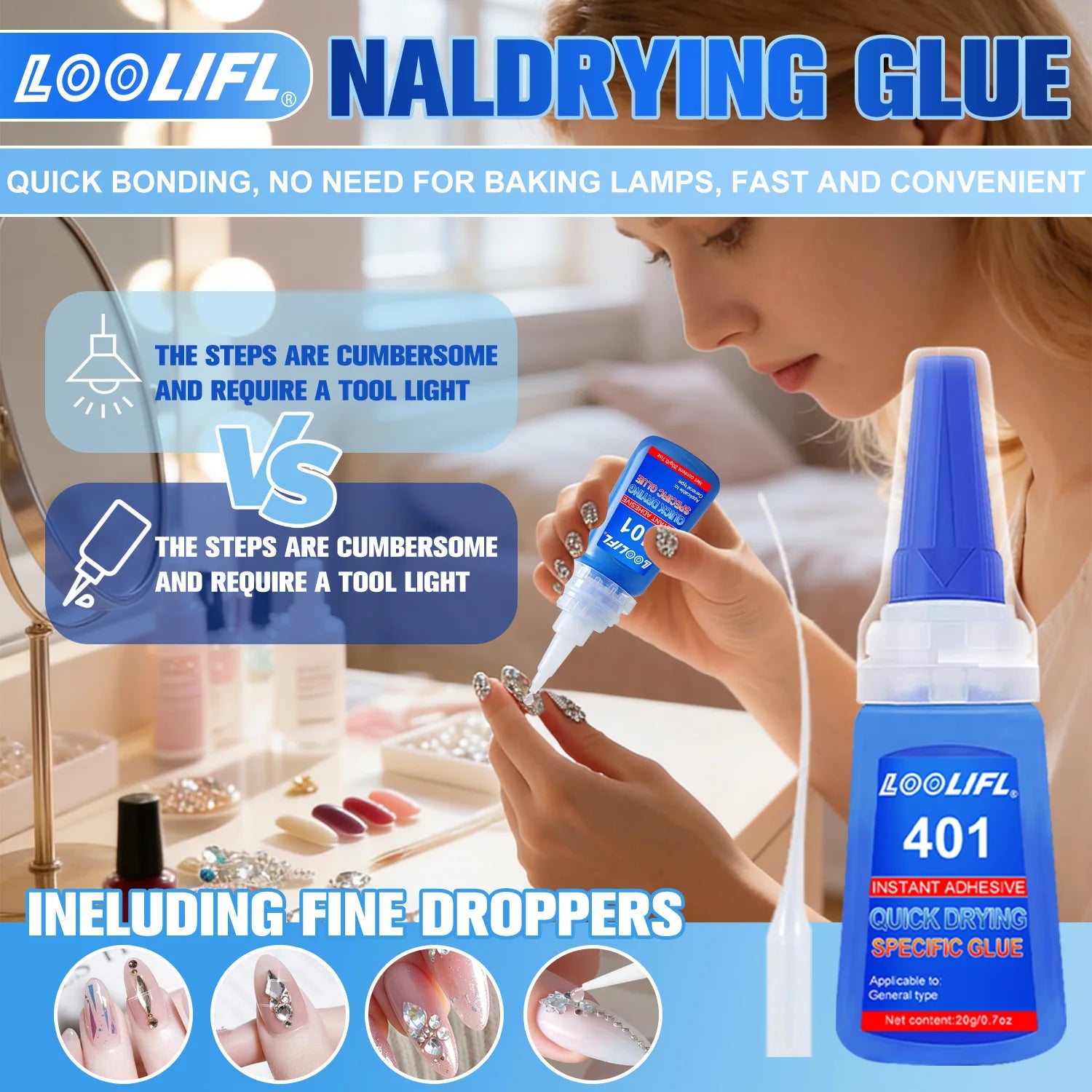 5PCS 401 Instant Nail Glue 20g - Quick Drying Super Adhesive for False Nails & Nail Tips