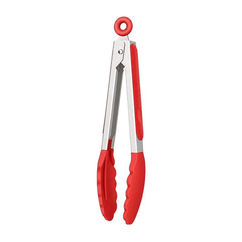 8 Inch Silicone Kitchen Tongs Heat Resistant BPA-Free Stainless Steel BBQ Grill Food Tongs Anti-Slip Cooking Clip for Steak
