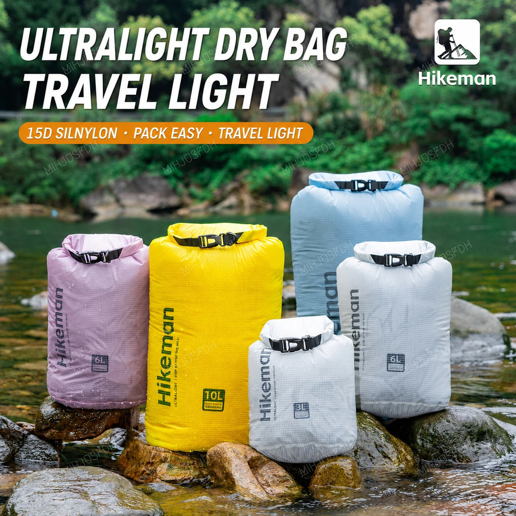 HIKEMAN Ultralight Waterproof Dry Bag Outdoor Storage Sack 15D Silicone Nylon 6L 10L 16L for Camping Hiking Travel and Swimming
