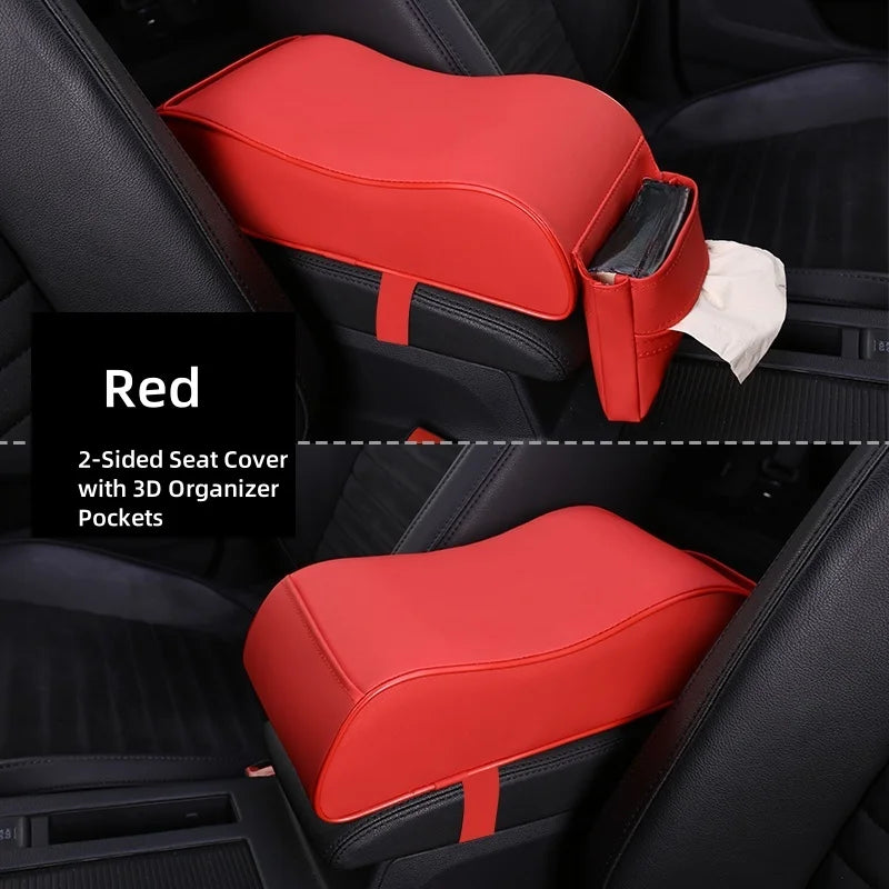 PU Leather Car Center Console Armrest Pad Ergonomic Curve Shape Tissue Pocket Storage Car Interior Gifts